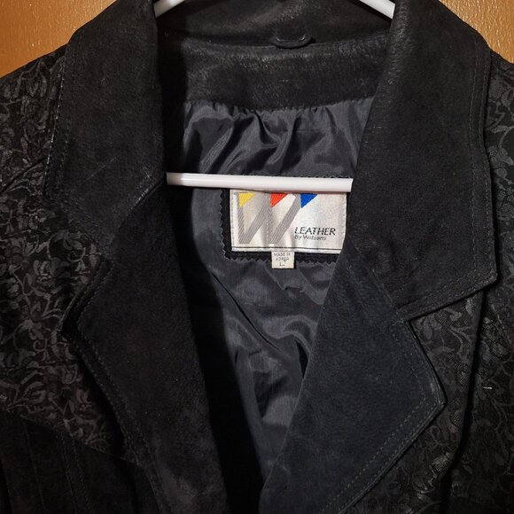 Vintage 80's Suede Leather Jacket By Wilson Cropped Floral - Size L - Picture 5 of 7